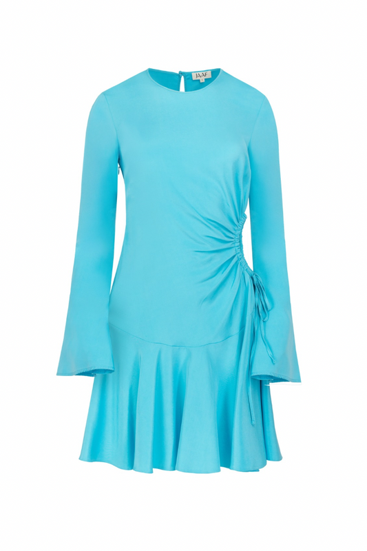 CUTOUT SILK DRESS IN TURQUOISE BLUE