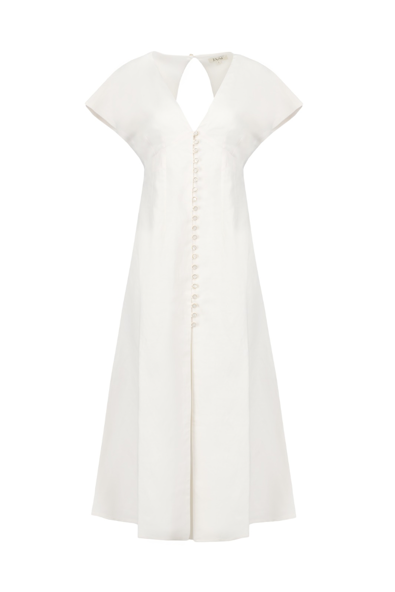 OPEN BACK MIDI DRESS IN PEARL WHITE