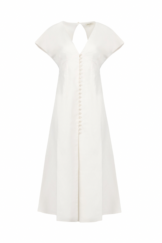 OPEN BACK MIDI DRESS IN PEARL WHITE