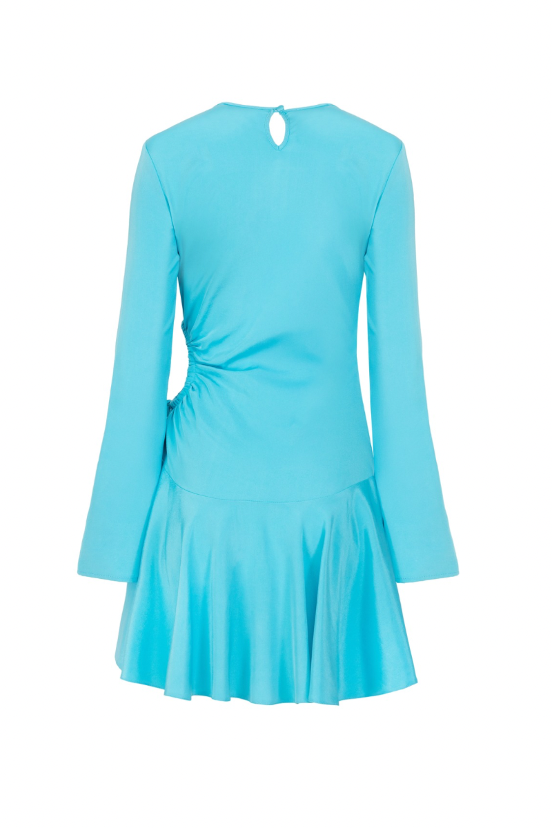 CUTOUT SILK DRESS IN TURQUOISE BLUE