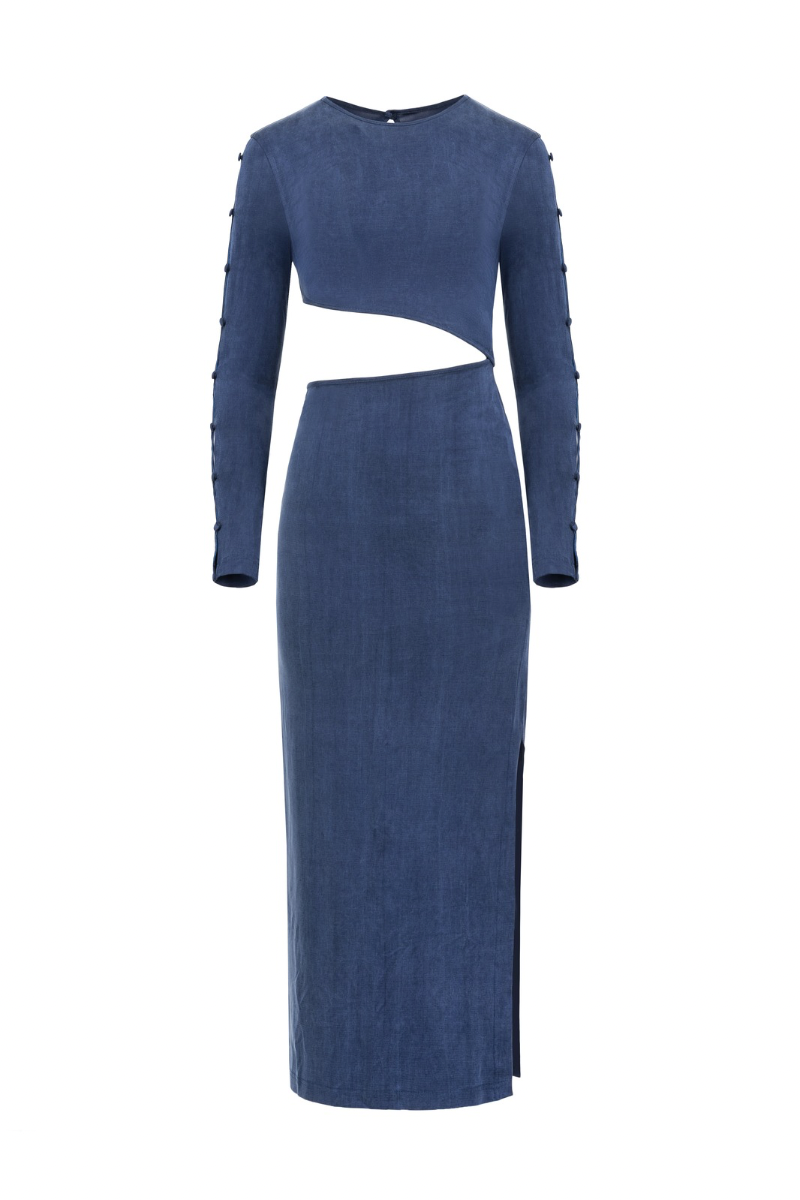 LONG SLEEVE CUT-OUT DRESS IN DEEP BLUE