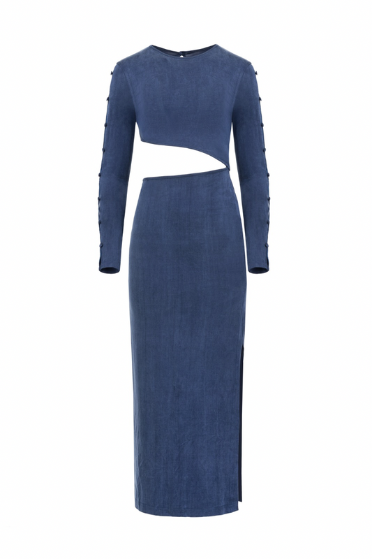 LONG SLEEVE CUT-OUT DRESS IN DEEP BLUE