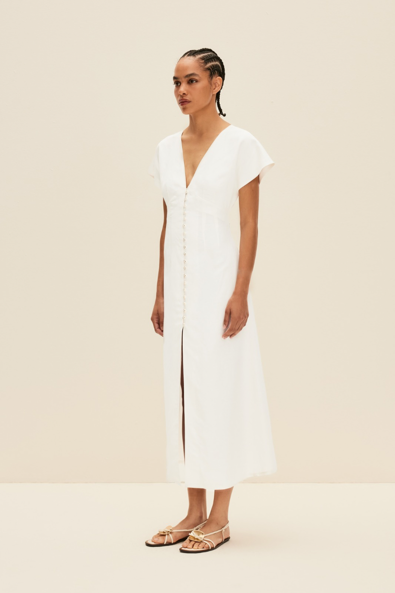 OPEN BACK MIDI DRESS IN PEARL WHITE