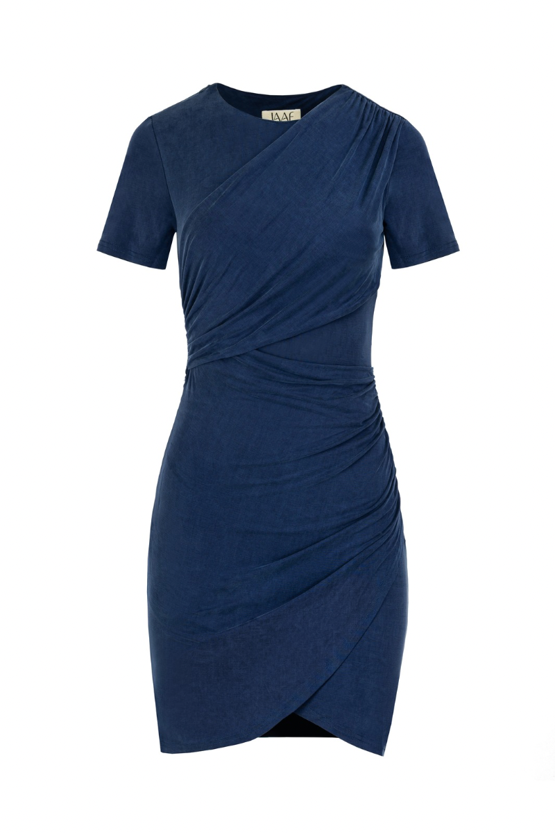 DRAPED SHORT DRESS IN DEEP BLUE