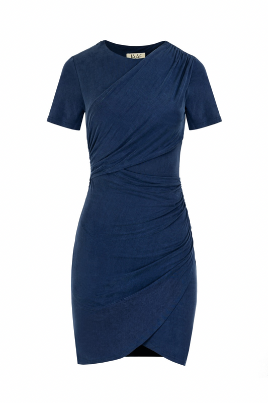 DRAPED SHORT DRESS IN DEEP BLUE