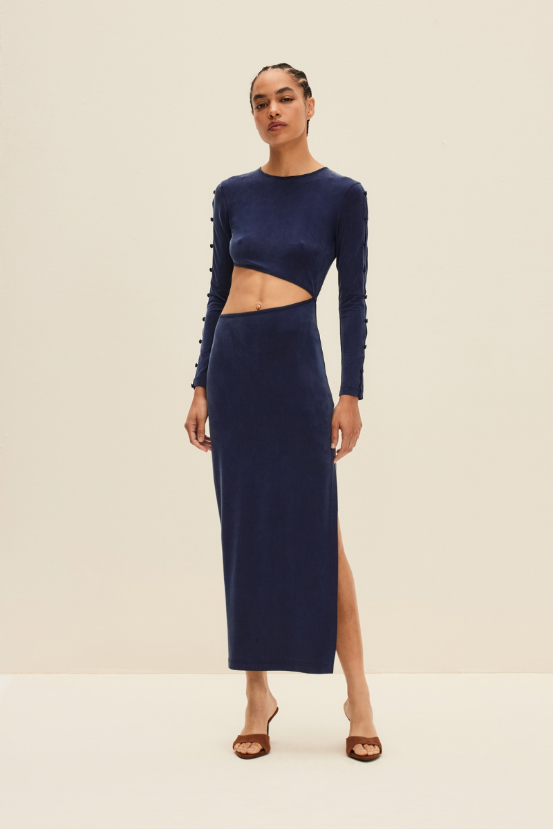 LONG SLEEVE CUT-OUT DRESS IN DEEP BLUE