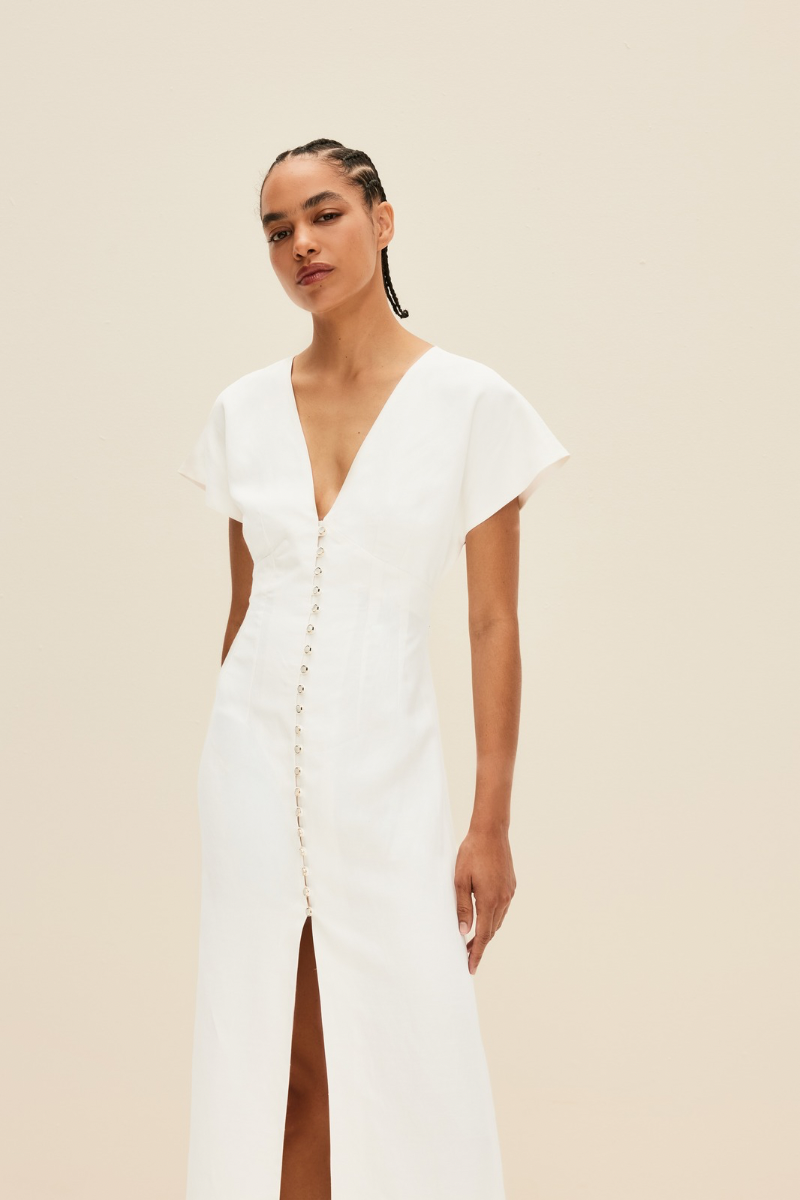 OPEN BACK MIDI DRESS IN PEARL WHITE