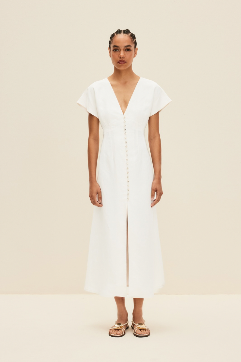 OPEN BACK MIDI DRESS IN PEARL WHITE