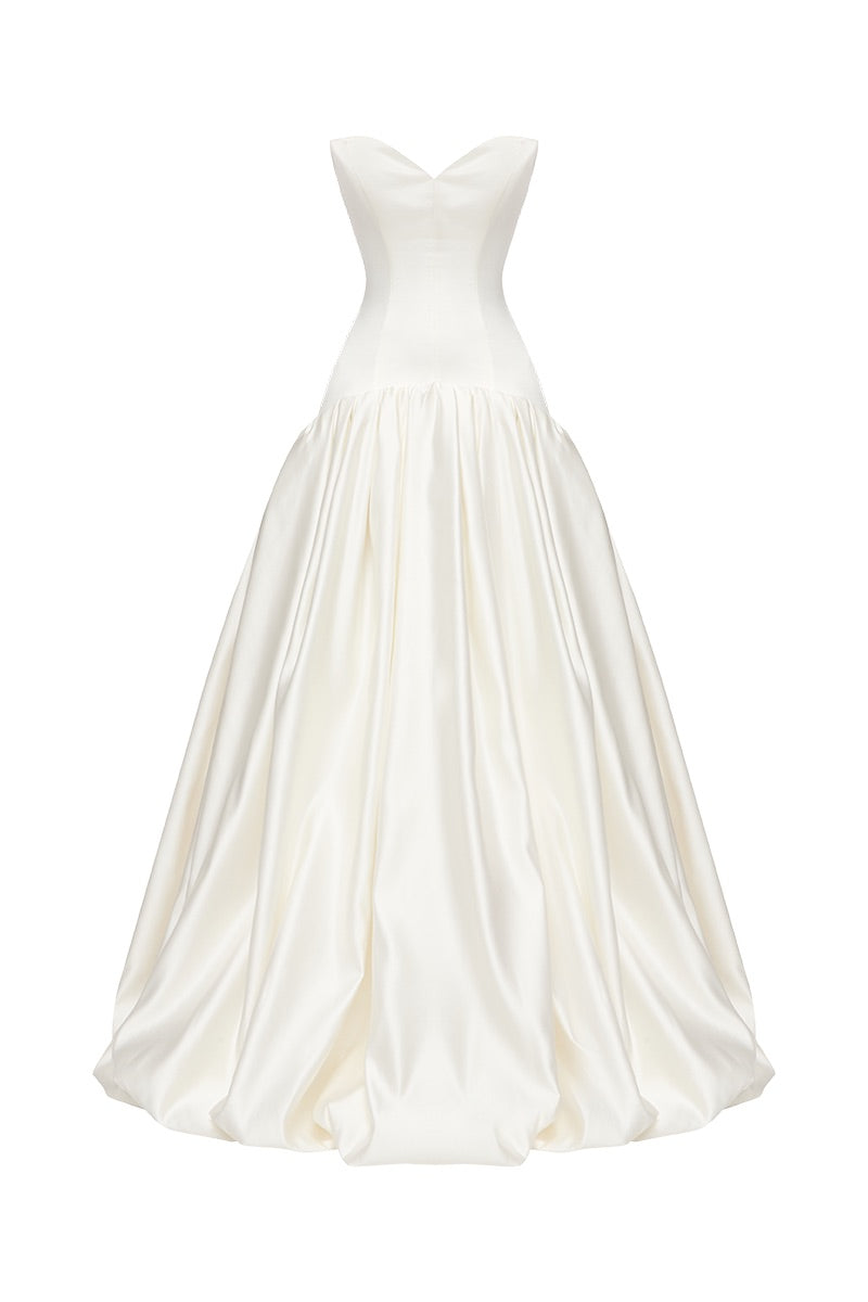 FIGURE DRESS SATIN IN OFF-WHITE
