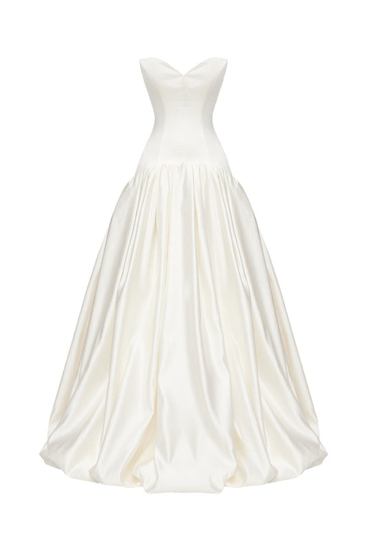 FIGURE DRESS SATIN IN OFF-WHITE
