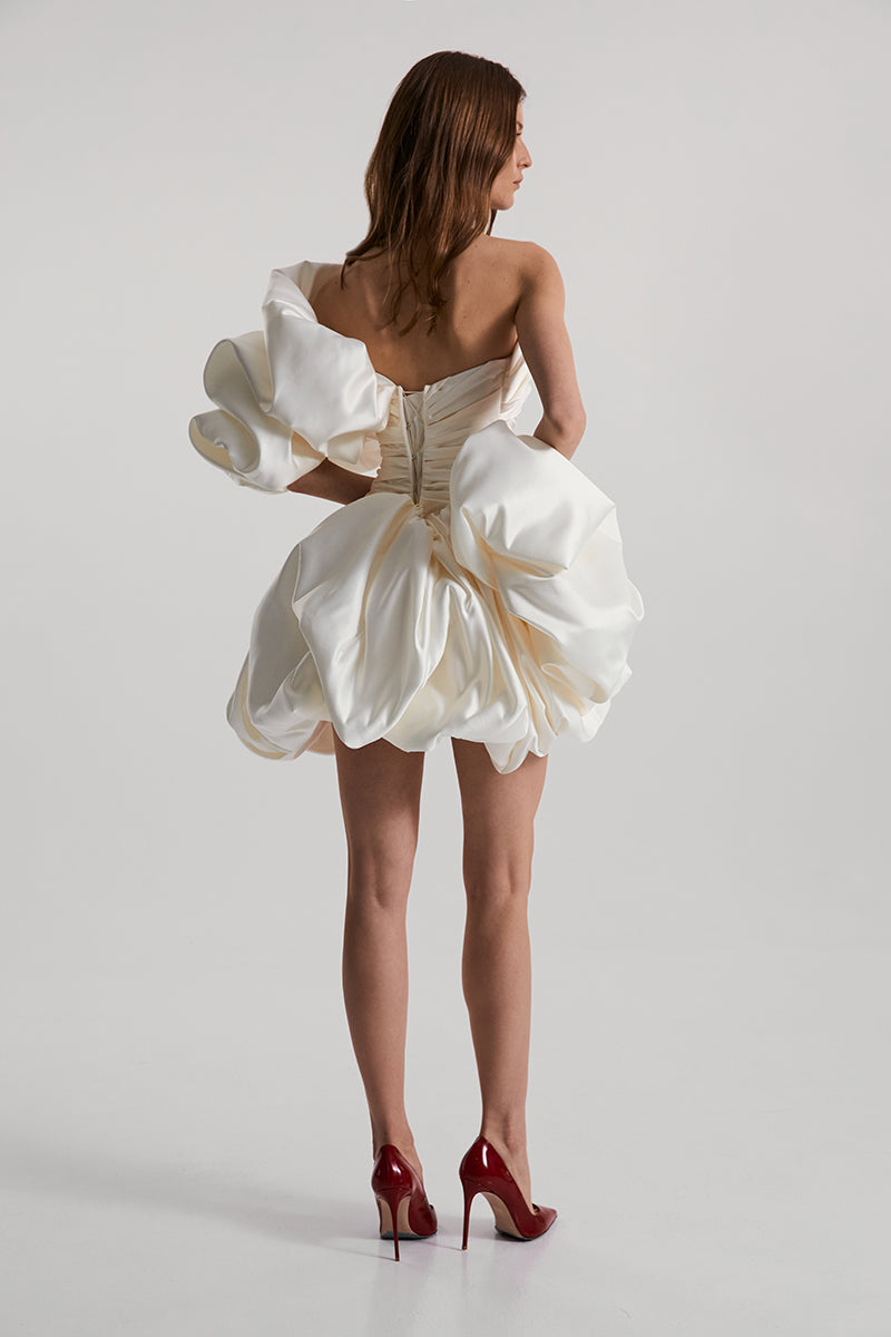 BISOU MINI DRESS SATIN IN OFF-WHITE