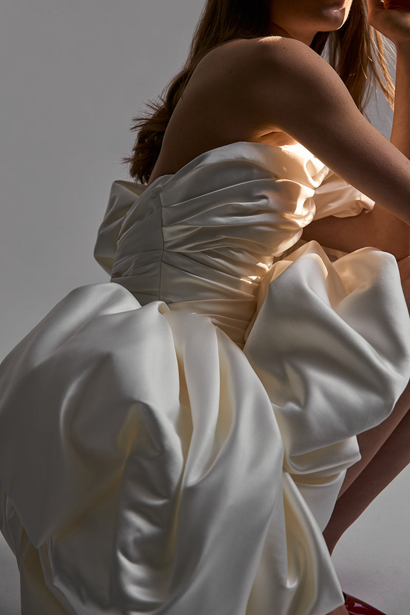 BISOU MINI DRESS SATIN IN OFF-WHITE