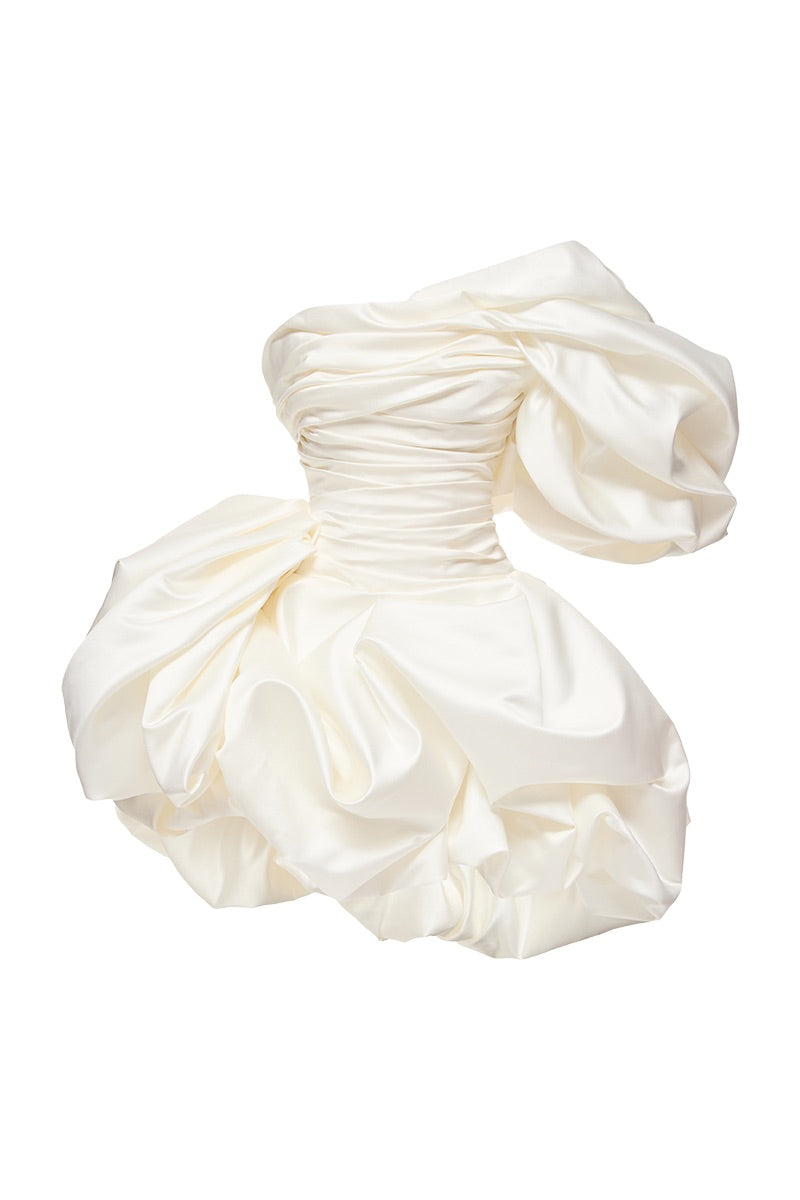 BISOU MINI DRESS SATIN IN OFF-WHITE