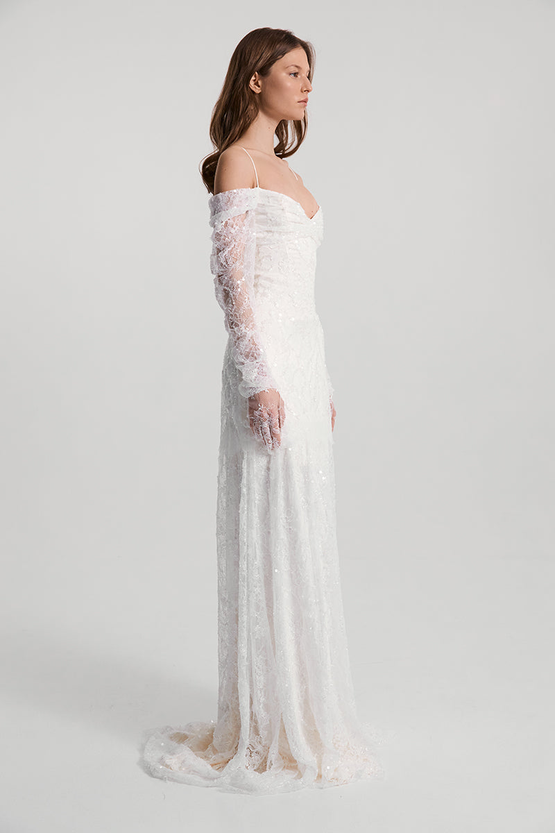 CELESTA DRESS SATIN IN WHITE