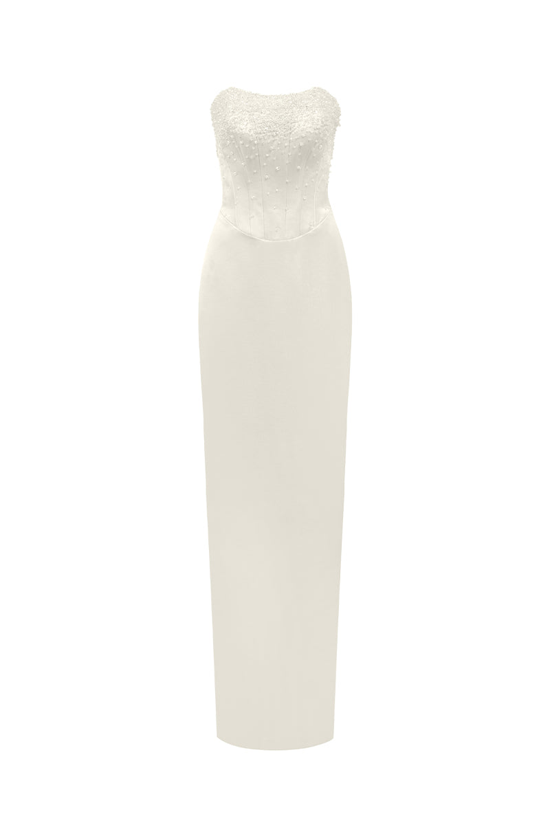 BUSTIER COLUMN GOWN IN IVORY