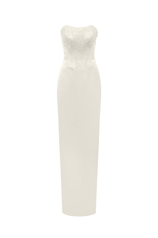 BUSTIER COLUMN GOWN IN IVORY