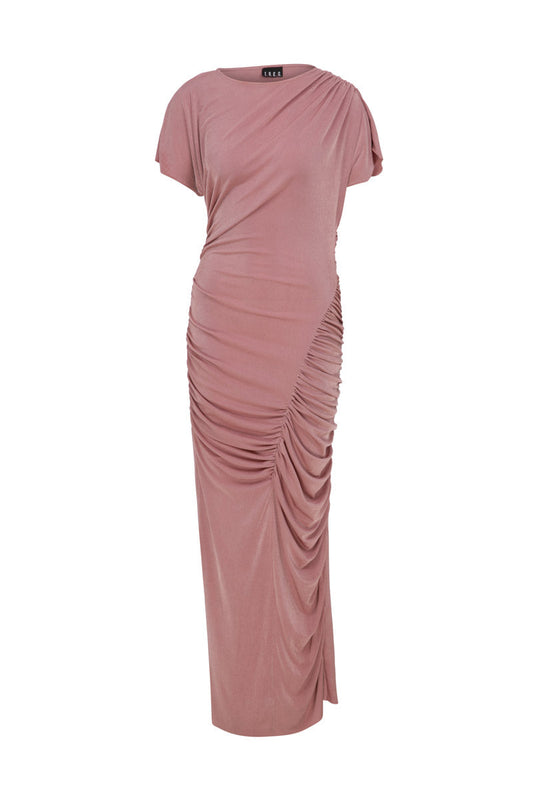SILKY JERSEY DRAPED DRESS