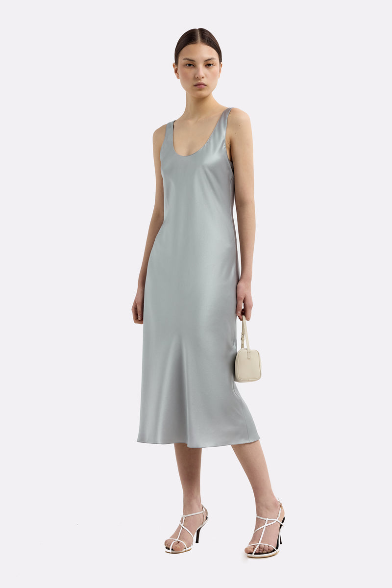 YUNA MOONSTONE SILK SATIN TANK DRESS