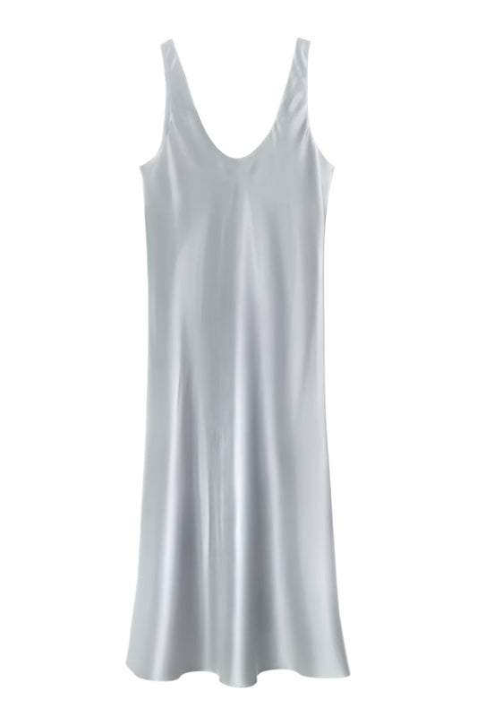 YUNA MOONSTONE SILK SATIN TANK DRESS