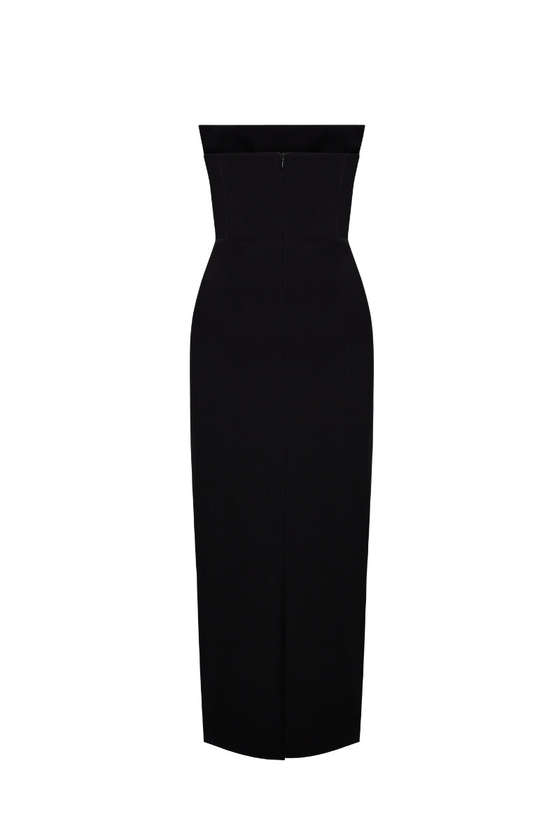 CORSET DETAILED STRAPLESS MIDI DRESS IN BLACK