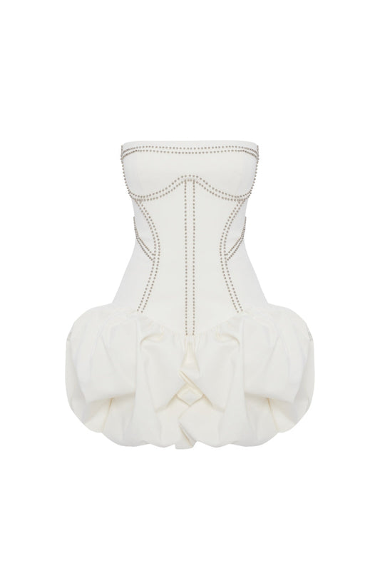 GABARDINE MINI DRESS IN OFF-WHITE