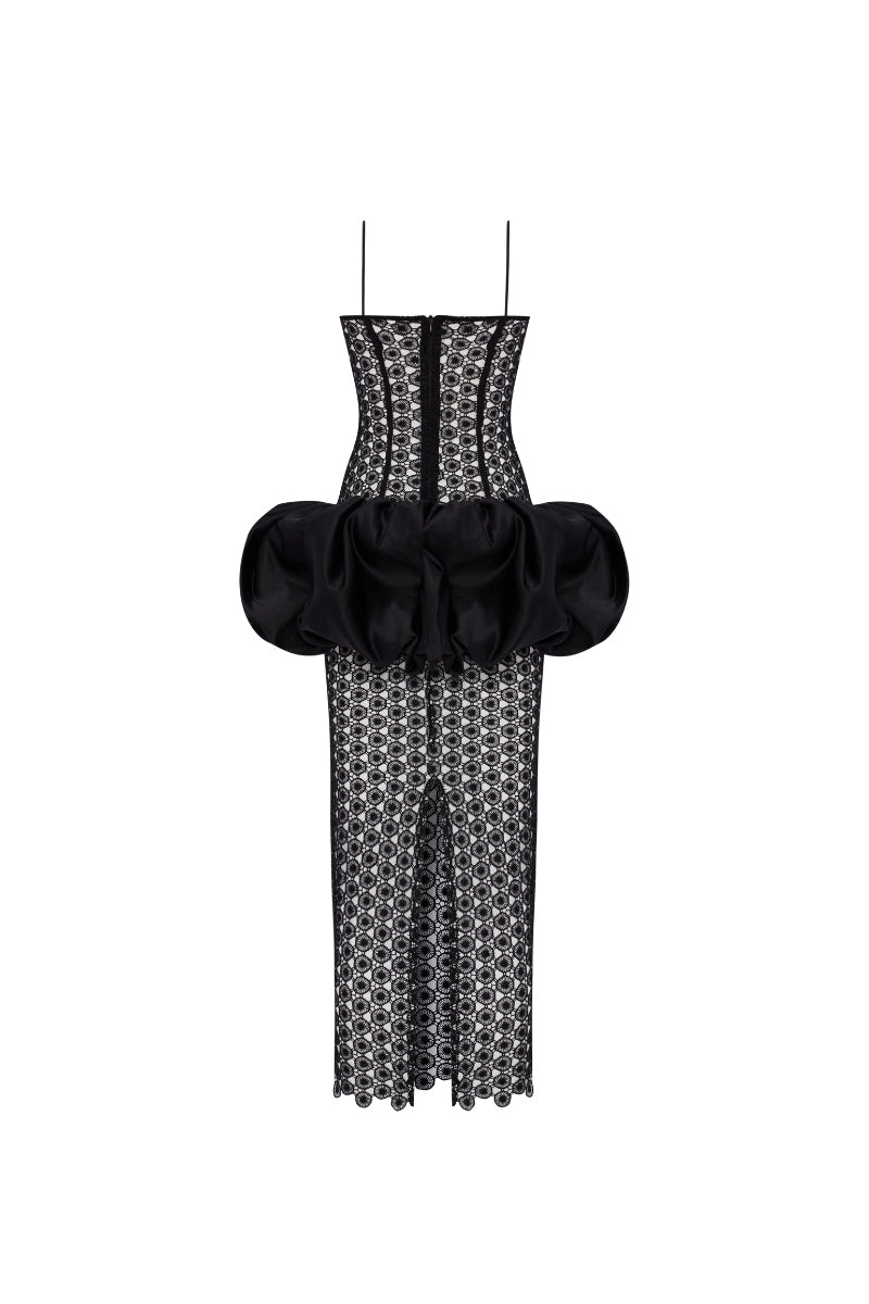 BRODERIE DRESS IN BLACK