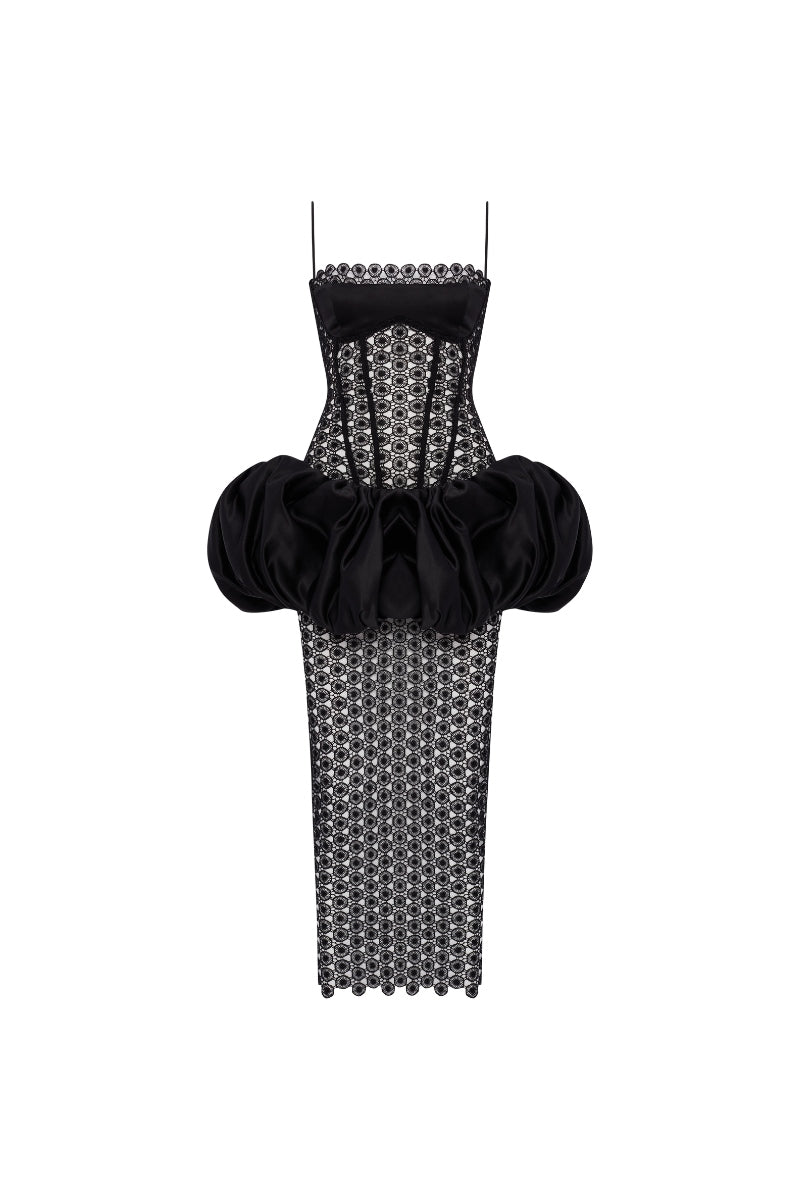 BRODERIE DRESS IN BLACK