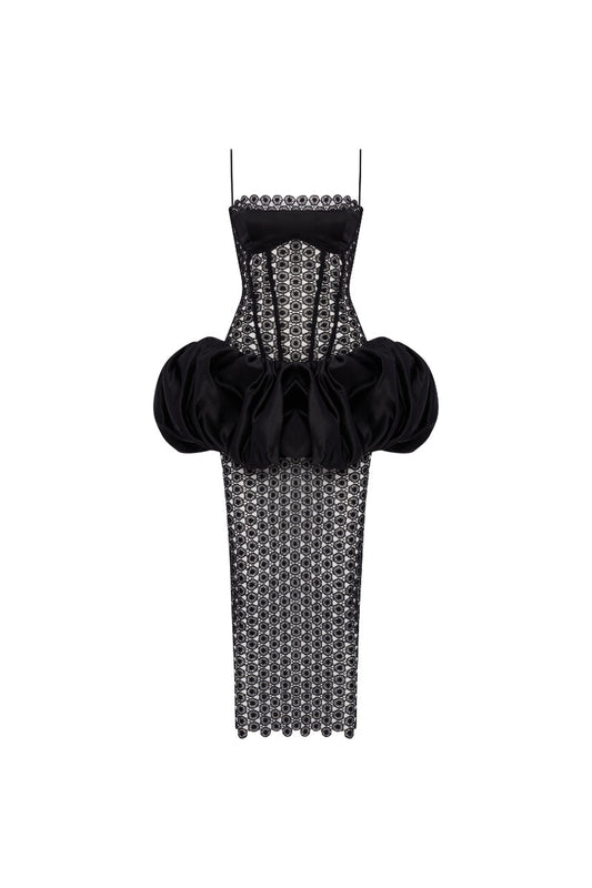 BRODERIE DRESS IN BLACK
