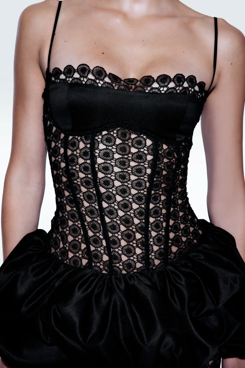 BRODERIE DRESS IN BLACK