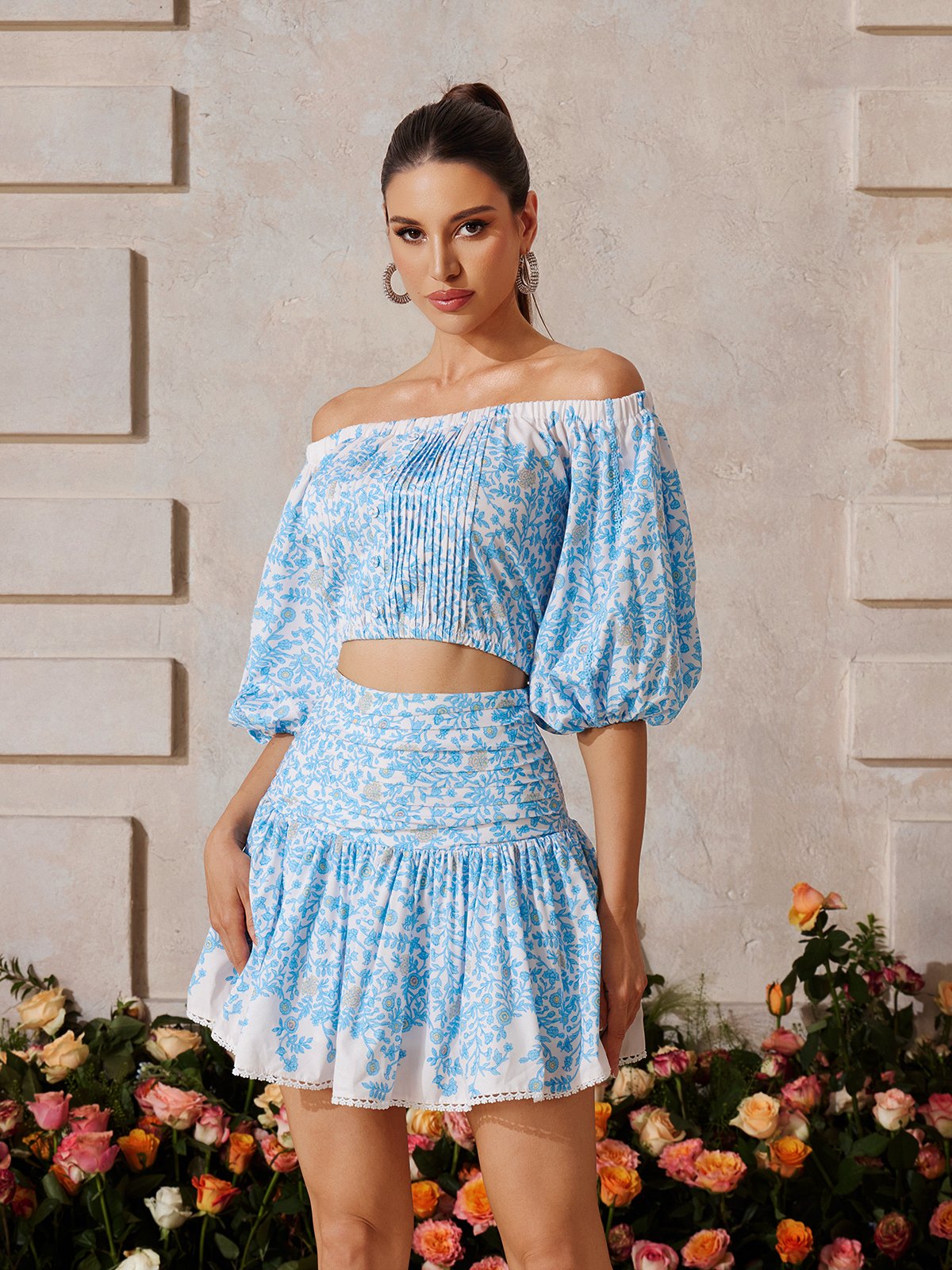 Zexor Off Shoulder Printed Skirt Set