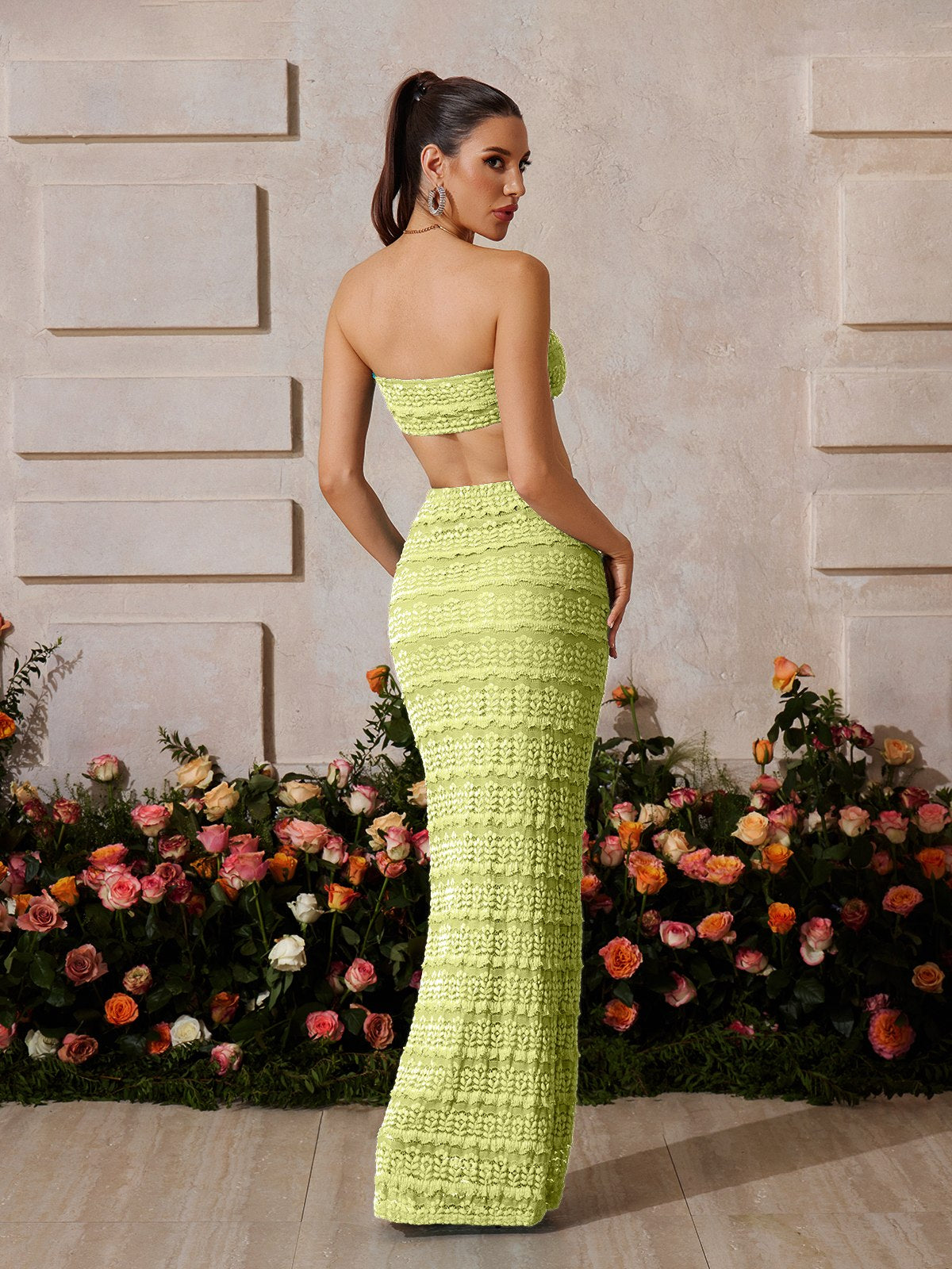 Zyrndis Strapless Seashell Skirt Set In Green