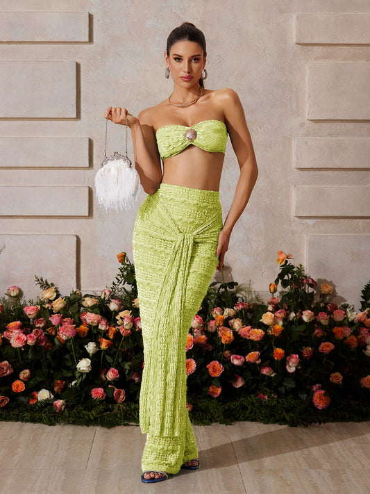 Zyrndis Strapless Seashell Skirt Set In Green