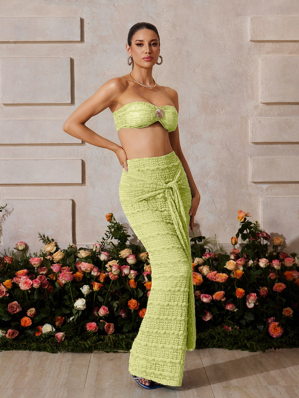 Zyrndis Strapless Seashell Skirt Set In Green