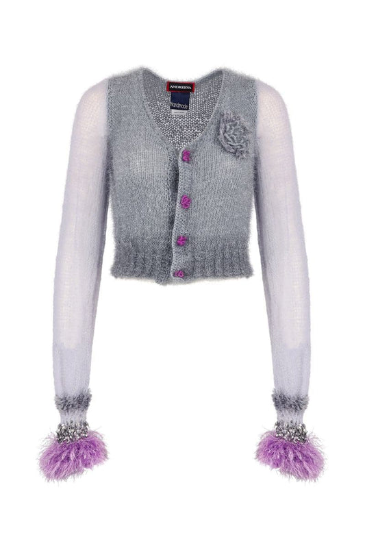 GRAY HANDMADE CASHMERE KNIT CARDIGAN
