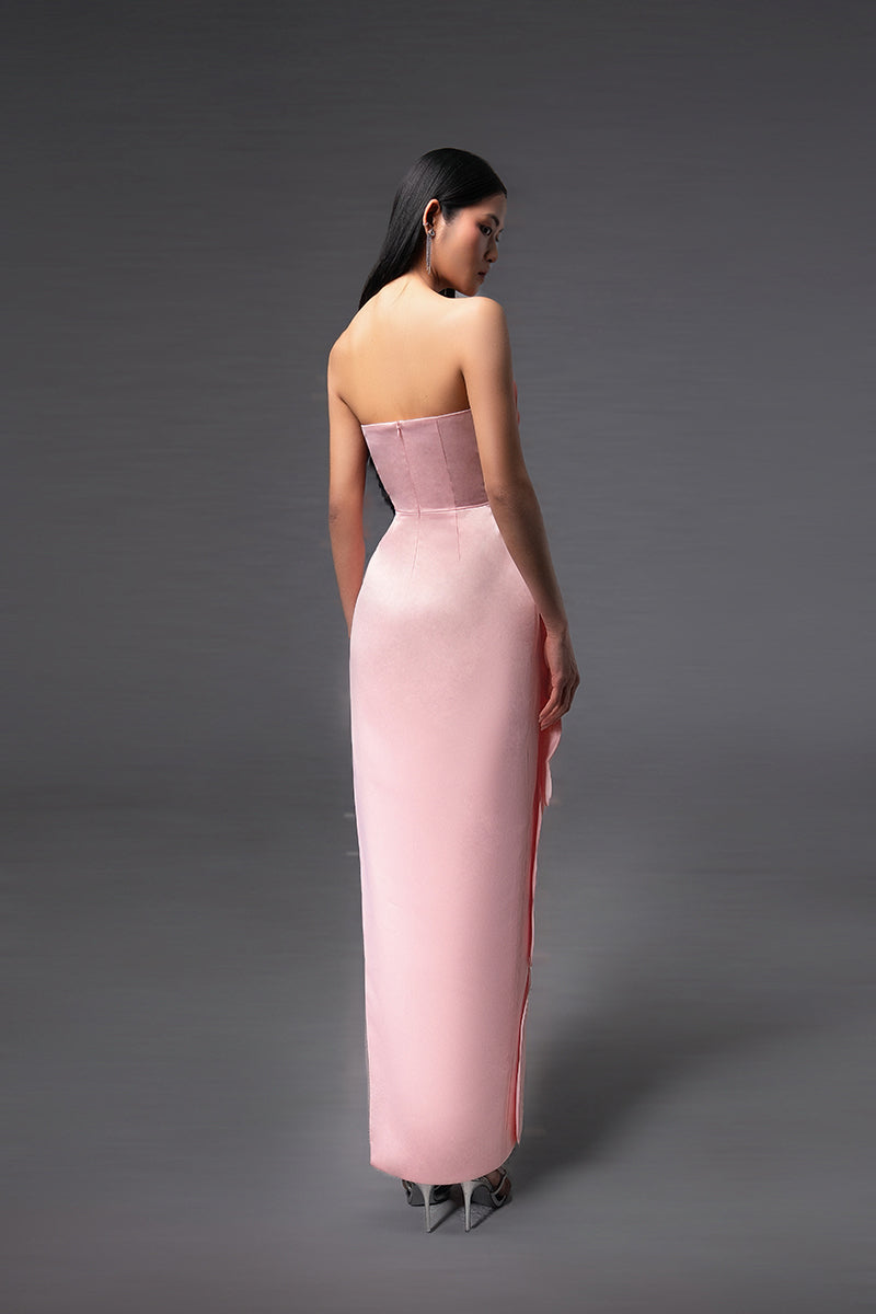 CULT MIA X HAPPY CLOTHING PEGGED SLEEVELESS TAFFETA MAXI DRESS IN PINK