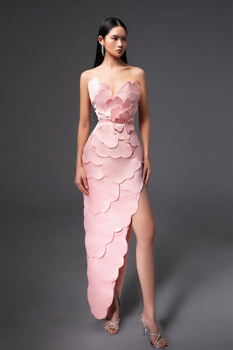 CULT MIA X HAPPY CLOTHING PEGGED SLEEVELESS TAFFETA MAXI DRESS IN PINK