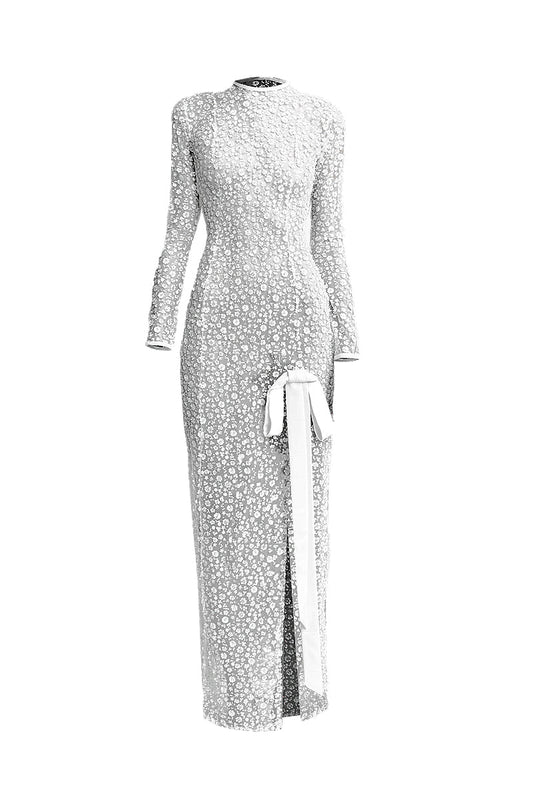SEQUIN EMBROIDERED DRESS IN WHITE