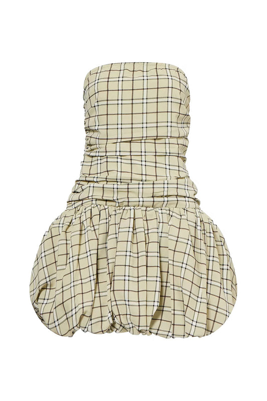 DIONNE LIGHT GREEN CHECK MINI DRESS