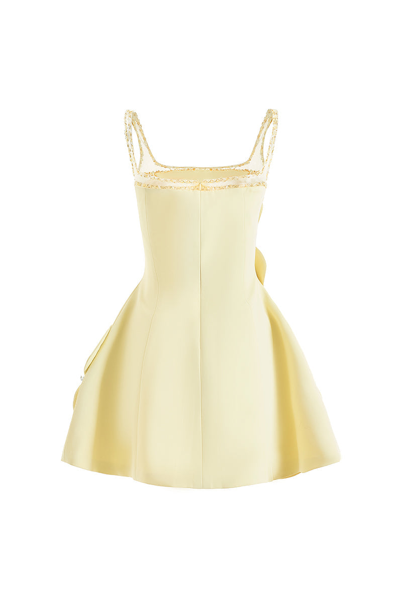 CULT MIA X HAPPY CLOTHING ANAHI FIT AND FLARE MINI DRESS IN LIGHT YELLOW