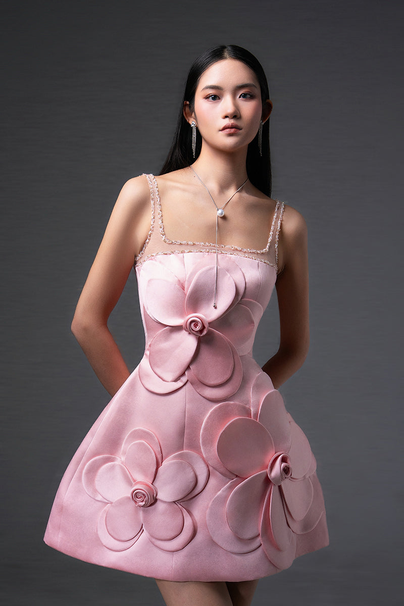 CULT MIA X HAPPY CLOTHING ANAHI FIT AND FLARE MINI DRESS IN PINK