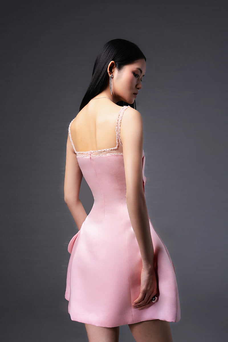 CULT MIA X HAPPY CLOTHING ANAHI FIT AND FLARE MINI DRESS IN PINK