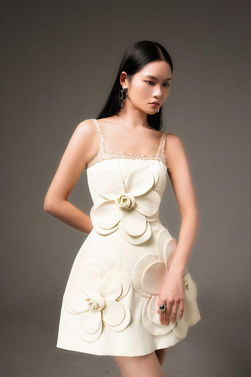 CULT MIA X HAPPY CLOTHING ANAHI FIT AND FLARE MINI DRESS IN LIGHT YELLOW