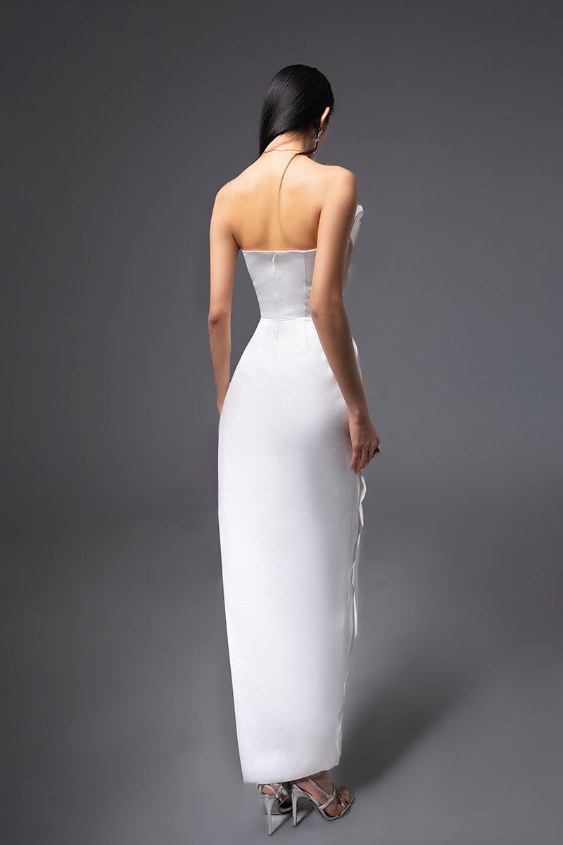 CULT MIA X HAPPY CLOTHING PEGGED SLEEVELESS TAFFETA MAXI DRESS IN WHITE
