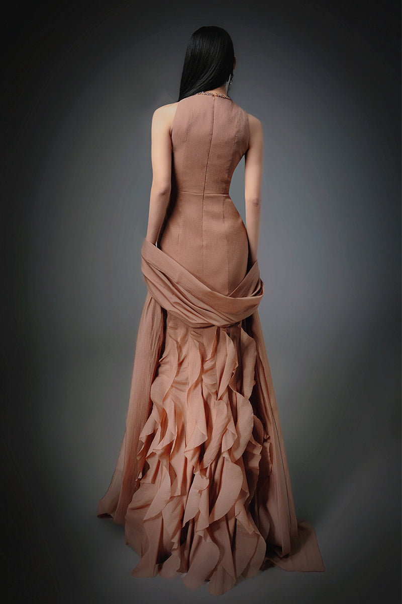 CULT MIA X HAPPY CLOTHING POTTER MERMAID ORGANZA MAXI DRESS IN BROWN