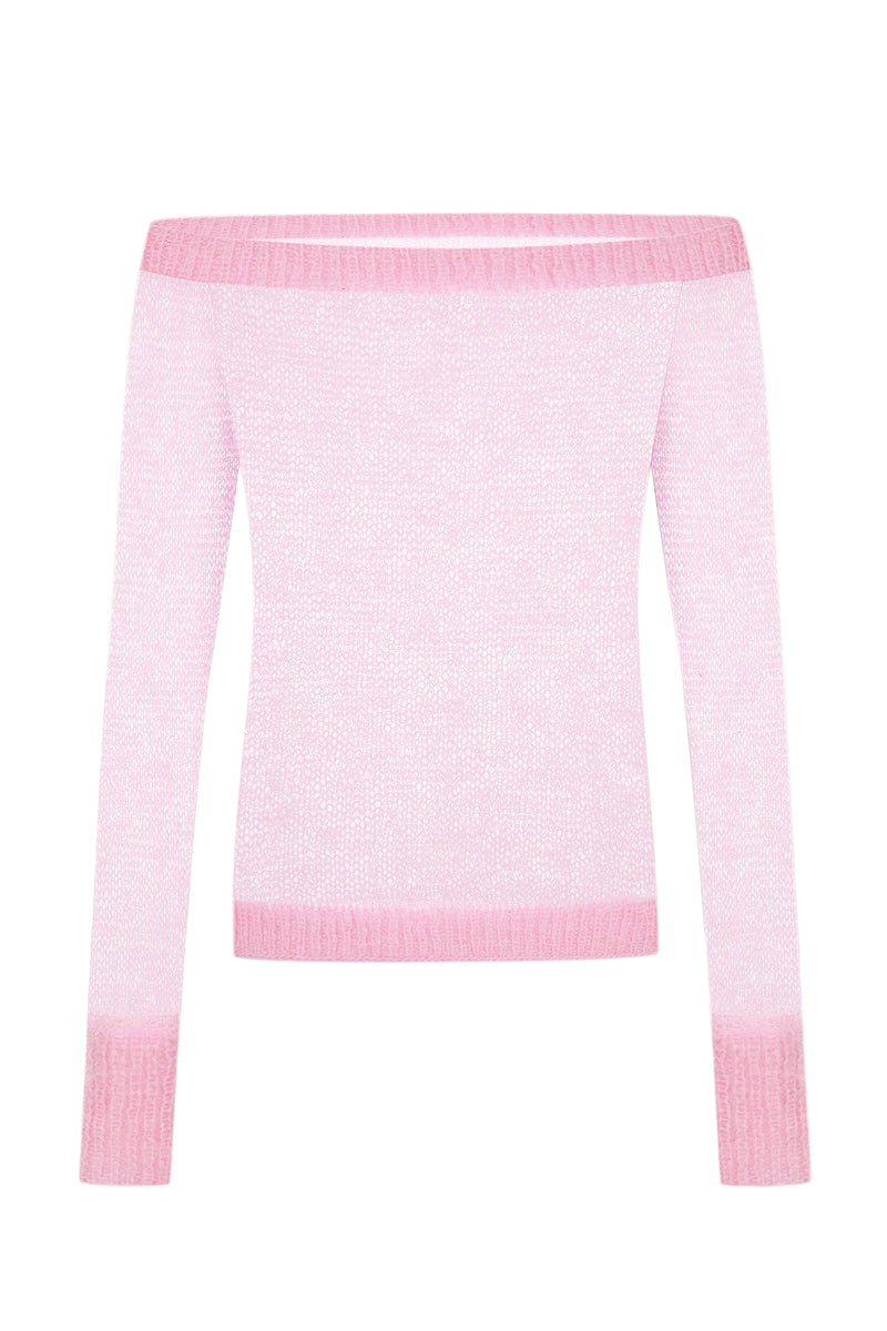 PINK KNITTED TOP WITH BOA
