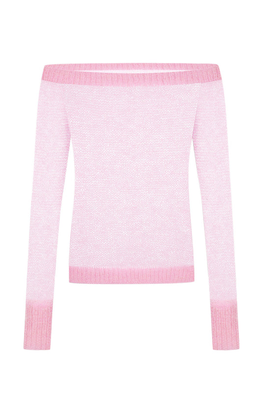 PINK KNITTED TOP WITH BOA