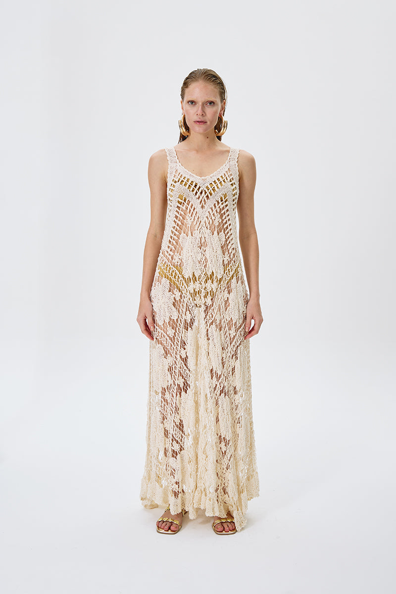 ARTISANAL LACE DRESS IN BEIGE