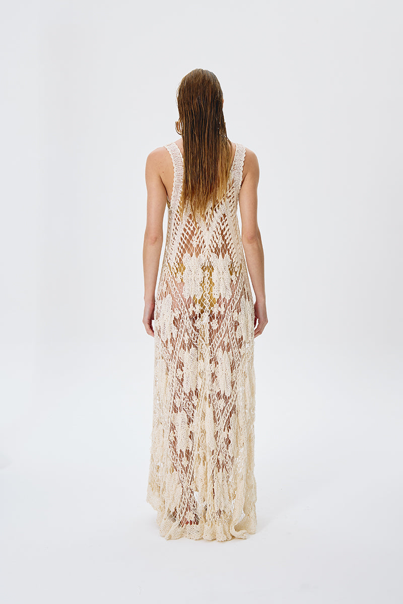 ARTISANAL LACE DRESS IN BEIGE