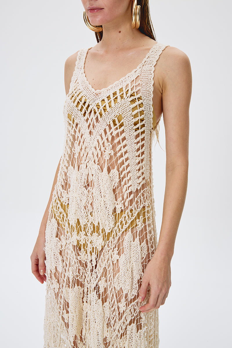ARTISANAL LACE DRESS IN BEIGE