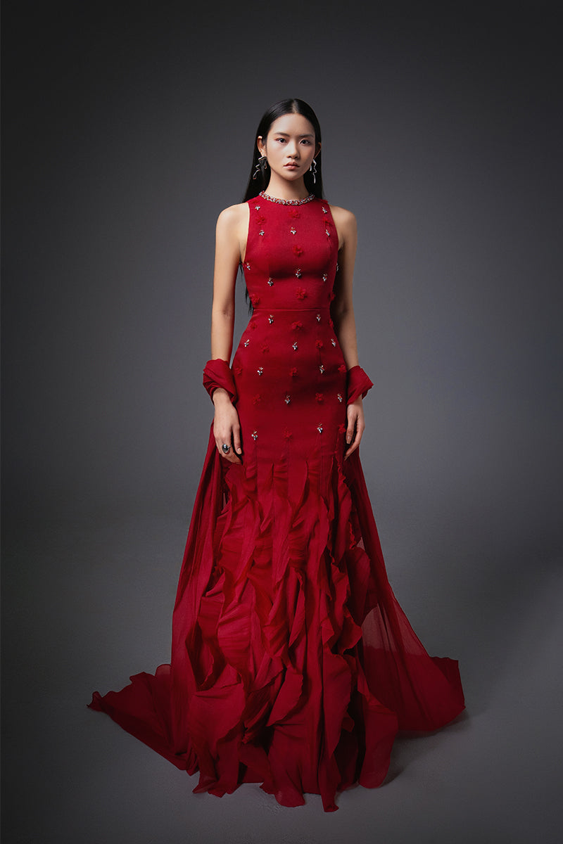 CULT MIA X HAPPY CLOTHING POTTER MERMAID ORGANZA MAXI DRESS IN RED